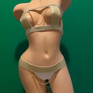 Handmade Gold and White Woman Costume Dance Wear Size M